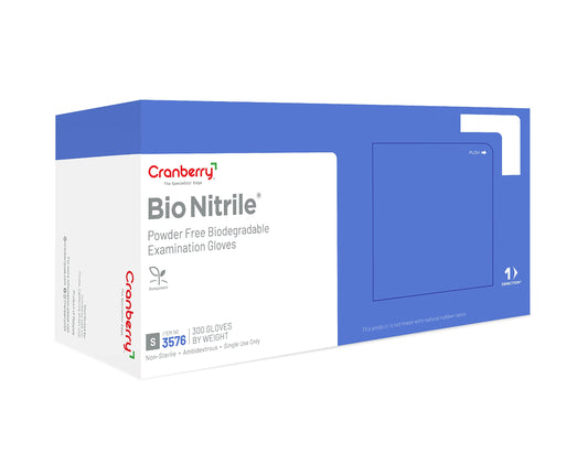 Cranberry USA Cranberry Bio Nitrile Exam Gloves, Pack of 300, Small, Blue, Biodegradable, 2.2 Mil