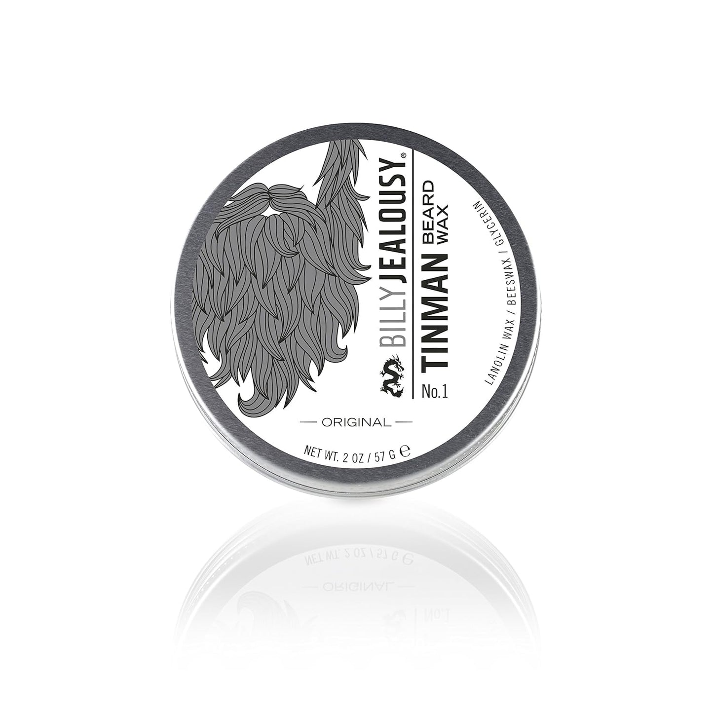 Billy Jealousy Tinman Beard Wax with Light Hold & Matte Finish, Nourishing Beard Care Product Formulated with Natural Beeswax & Glycerin for Soft, Tamed Facial Hair, 2 Oz