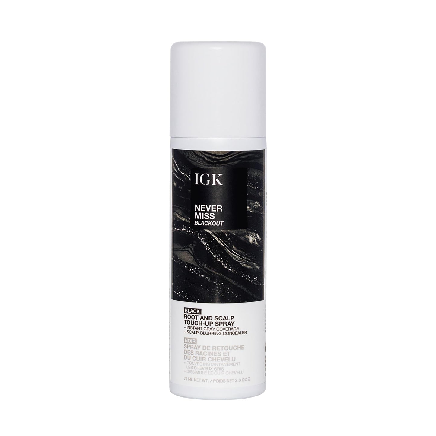 IGK Never Miss Root and Scalp Touch-Up Spray for Gray Coverage – Black Hair Color, Sweat-Resistant, Waterproof, Natural-Looking Root Concealer, 2.0 oz