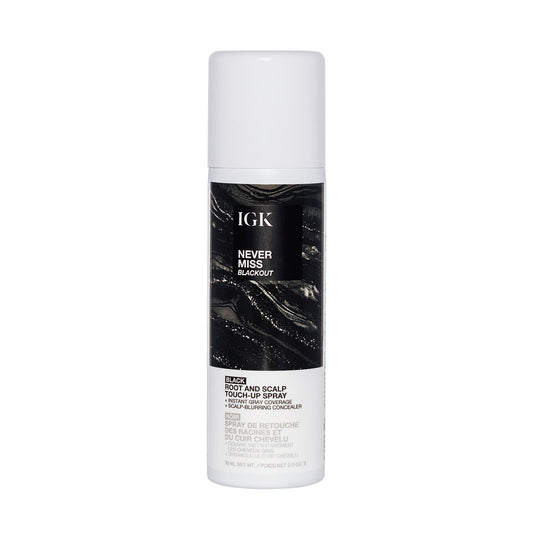 IGK Never Miss Root and Scalp Touch-Up Spray for Gray Coverage – Black Hair Color, Sweat-Resistant, Waterproof, Natural-Looking Root Concealer, 2.0 oz