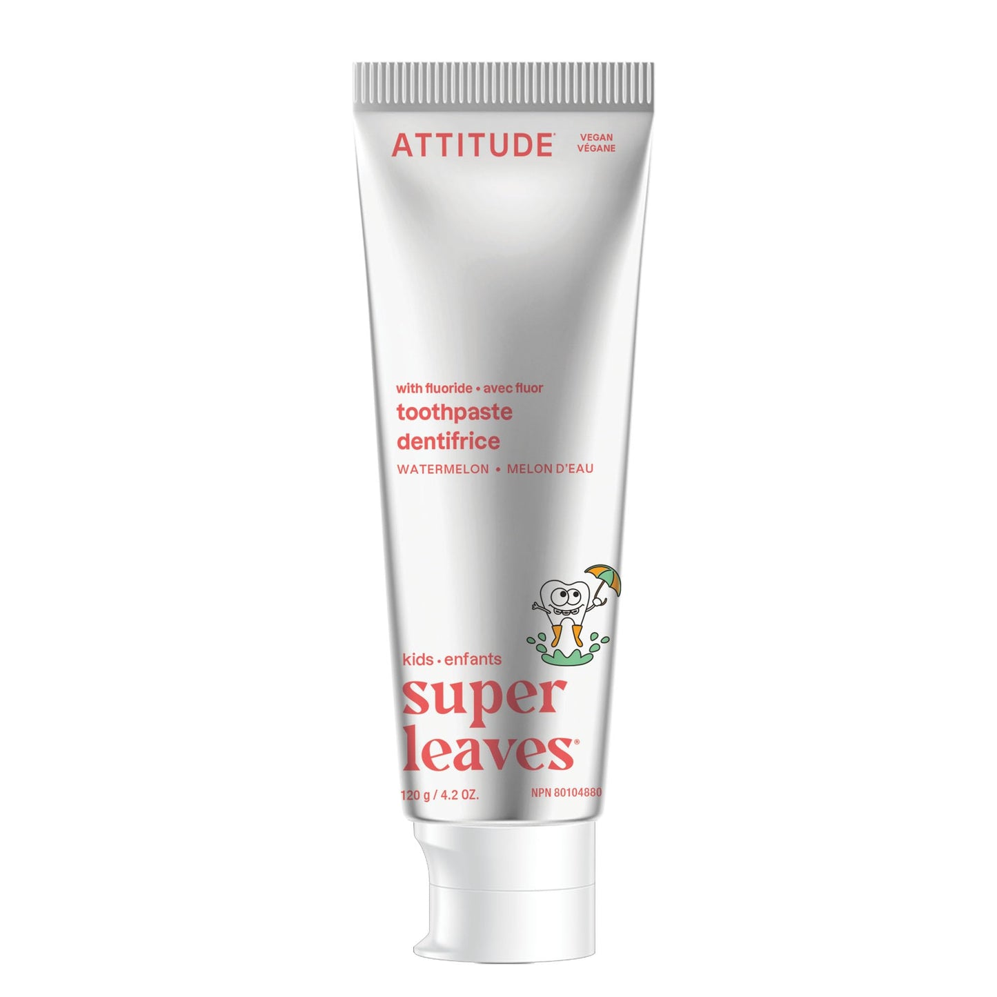 ATTITUDE Toothpaste with Fluoride, Prevents Tooth Decay and Cavities, Vegan, Cruelty-Free and Sugar-Free, Watermelon, 4.2 Oz
