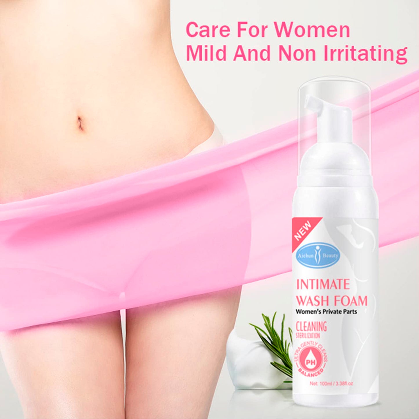 AICHUN BEAUTY Wash Foam Ultra Gently Cleaning Sterilization Vaginal PH Balanced Women's Private Parts Removing Odor 100ml / 3.38fl.oz