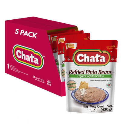 Chata Mexican Refried Pinto Beans, Authentic Mexican Flavor, 15.2 oz (Pack of 5)