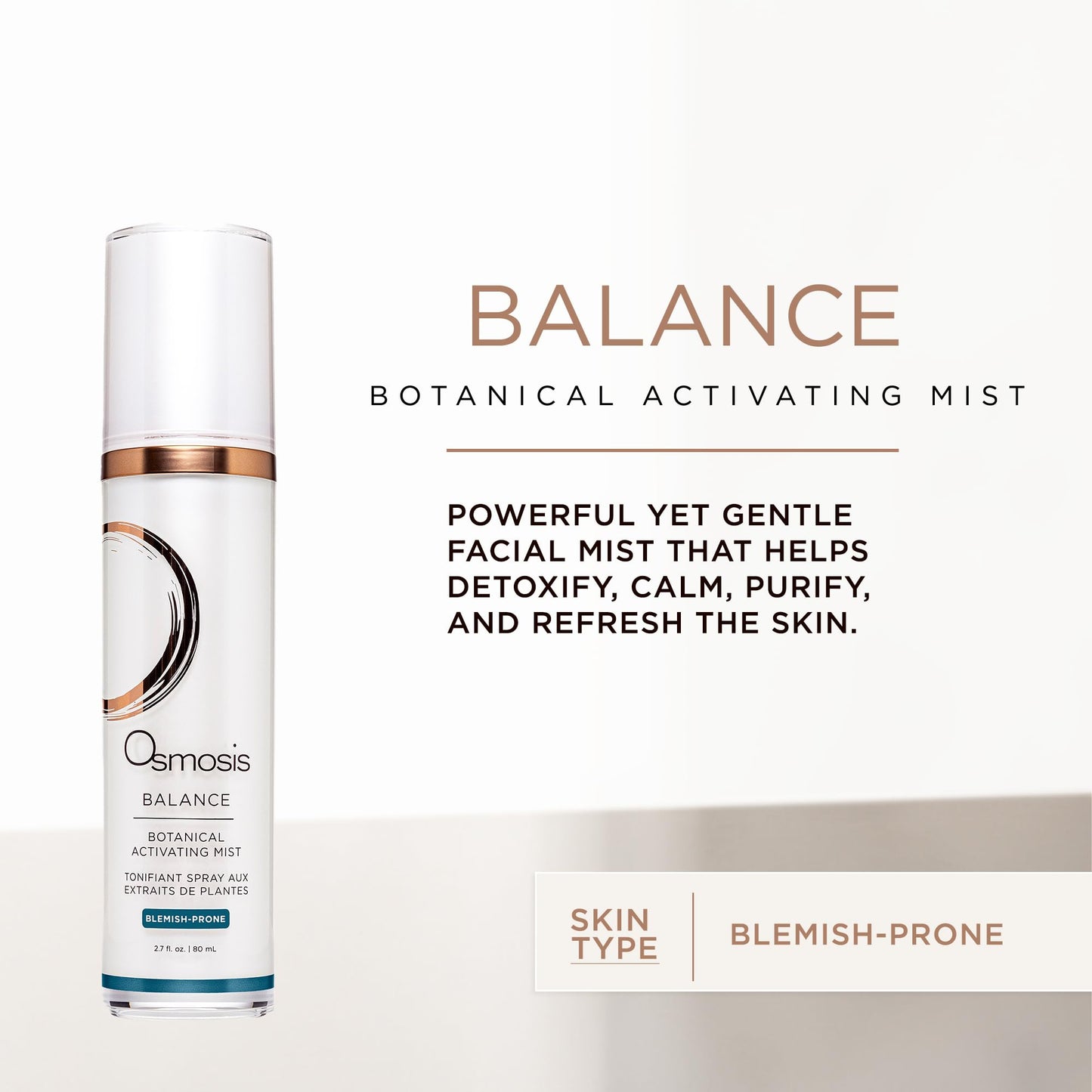 Osmosis BALANCE Face Toner for Blemish Prone Skin, Botanical Activating Mist, Oil Control With Tea Tree Oil, 2.7 fl oz