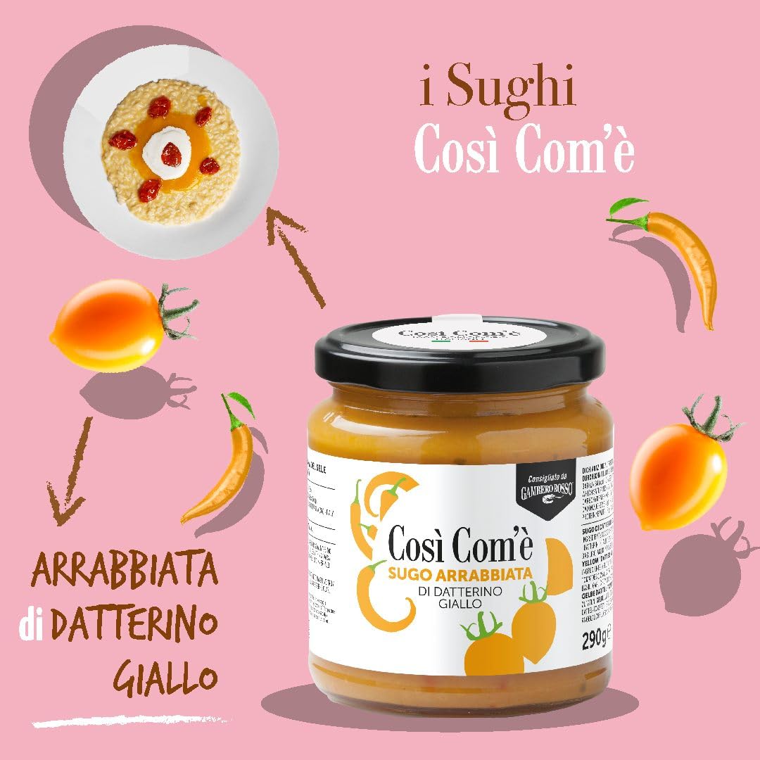 Cosi Come - Arrabiata Pasta Sauce, Yellow Datterino Tomatoes Sauce with Chili Pepper