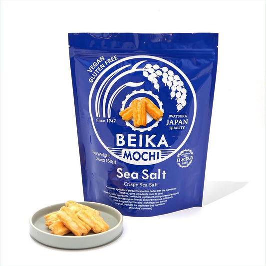 Sea Salt Flavor Japanese Rice Mochi Snack | Gluten-Free | Vegan | Made with 100% Japanese Rice and Sea Salt (160g)