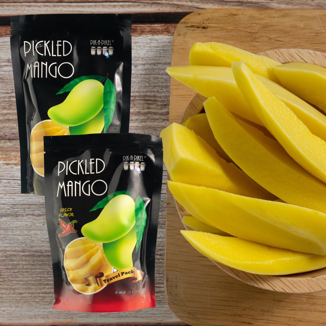 Pik-A-Pikel Pickled Mango Original | Sweet & Tangy pickled mango slices | Authentic Filipino snack made from fresh Philippine mangoes, | 12.4 oz Travel Pack