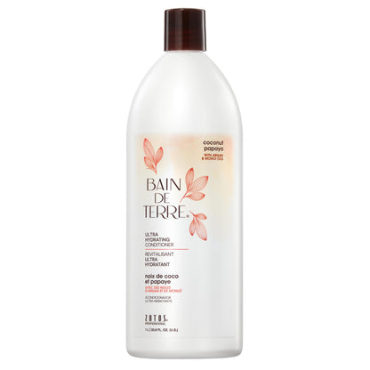 Bain de Terre Coconut Papaya Ultra Hydrating Conditioner, Moisture Quench for Dry, Damaged Hair, with Argan & Monoi Oils, Paraben-Free, Color-Safe, Vegan