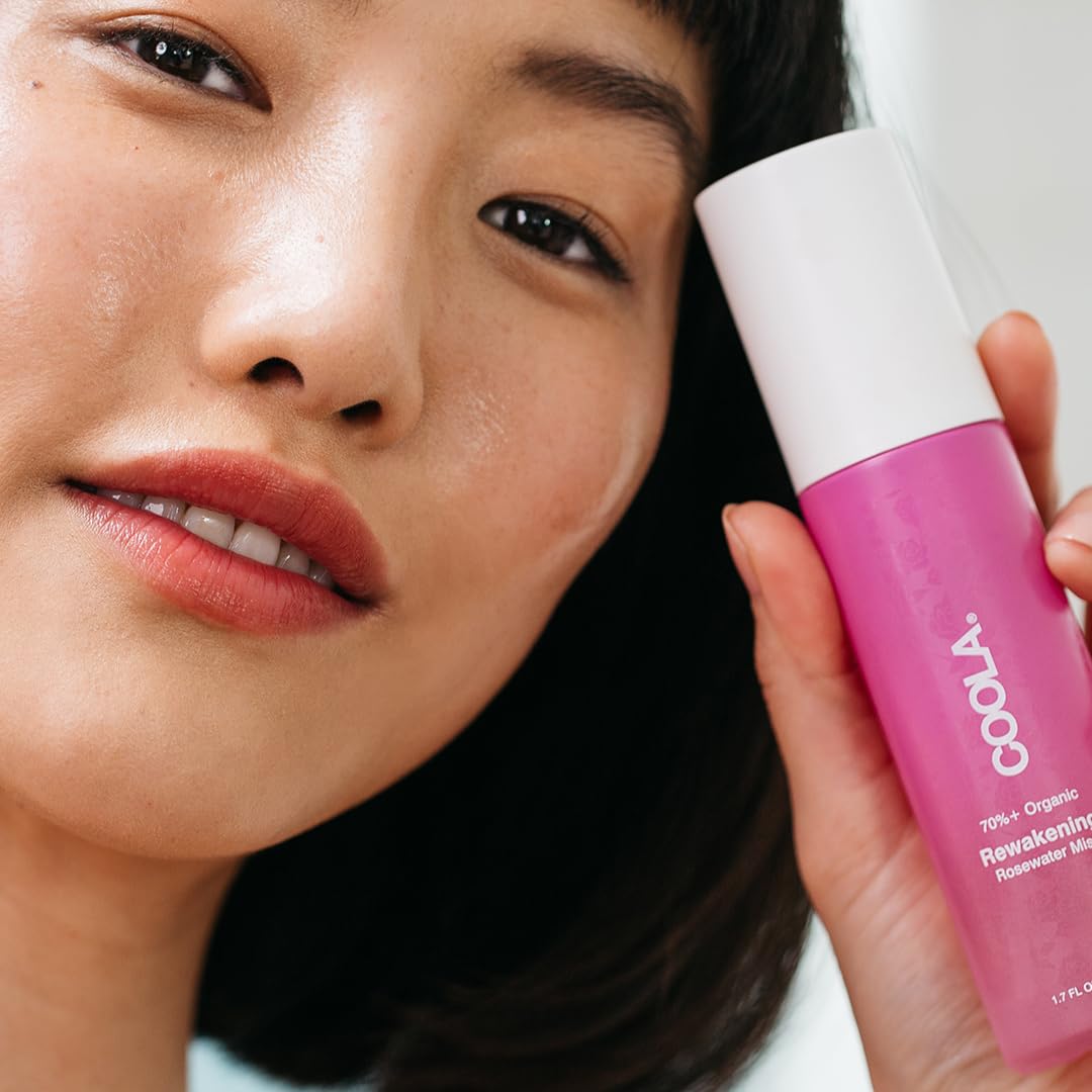 COOLA Organic Rewakening Rosewater Mist Face Spray, Dermatologist Tested Skin Barrier Protection with Ginseng & Green Tea Extract, Vegan and Gluten Free, 1.7 Fl Oz