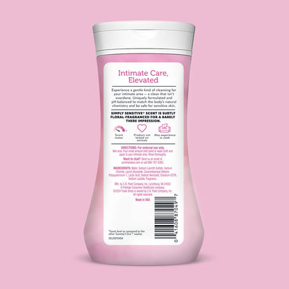 Summer's Eve Simply Sensitive Daily Gentle All Over Feminine Body Wash, Removes Odor, Feminine Wash pH Balanced, 9 fl oz, 12 Pack