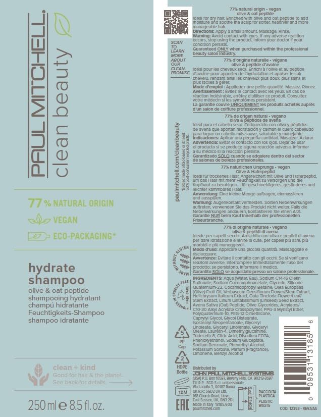 Paul Mitchell Clean Beauty Hydrate Shampoo, Replenishes Hair, Adds Moisture, For Dry Hair