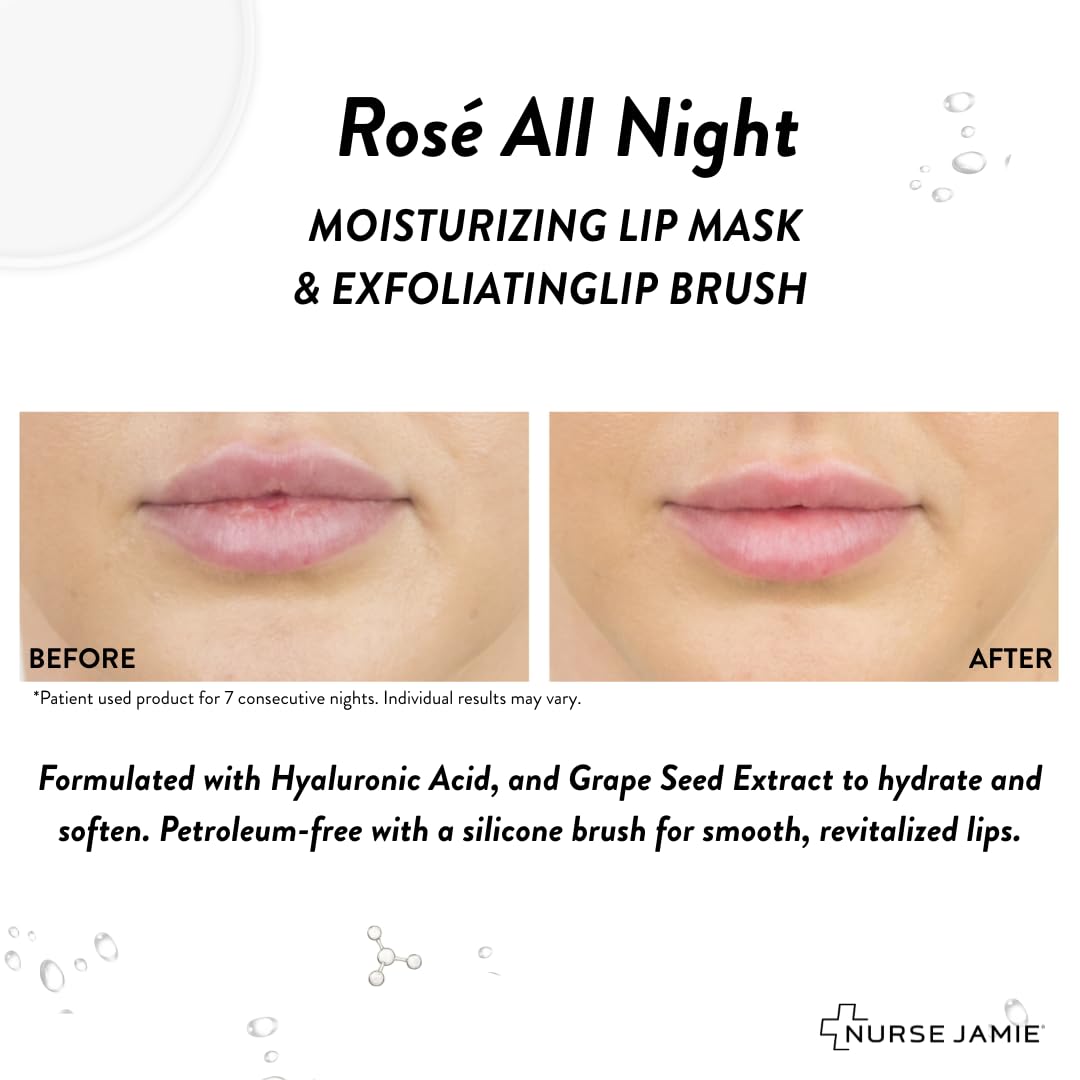 Nurse Jamie Rosé All Night Lip Mask & Exfoliating Tool – Hydrating Overnight Treatment for Softer, Smoother Lips