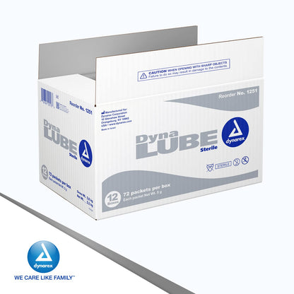 Dynarex DynaLube Lubricating Jelly, Water Soluble and Sterile Lubricant Jelly, Used for Body Orifices, Hinged Instruments and Medical Devices, 1 Case of 864 DynaLube Packets, 5g (12 Boxes of 72)