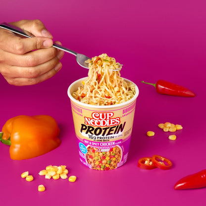 Nissin Cup Noodles Protein Ramen, Chicken Flavor Spicy Ramen with Bone Broth, 16g Protein, 2.54 Ounce Cup (Pack of 6)