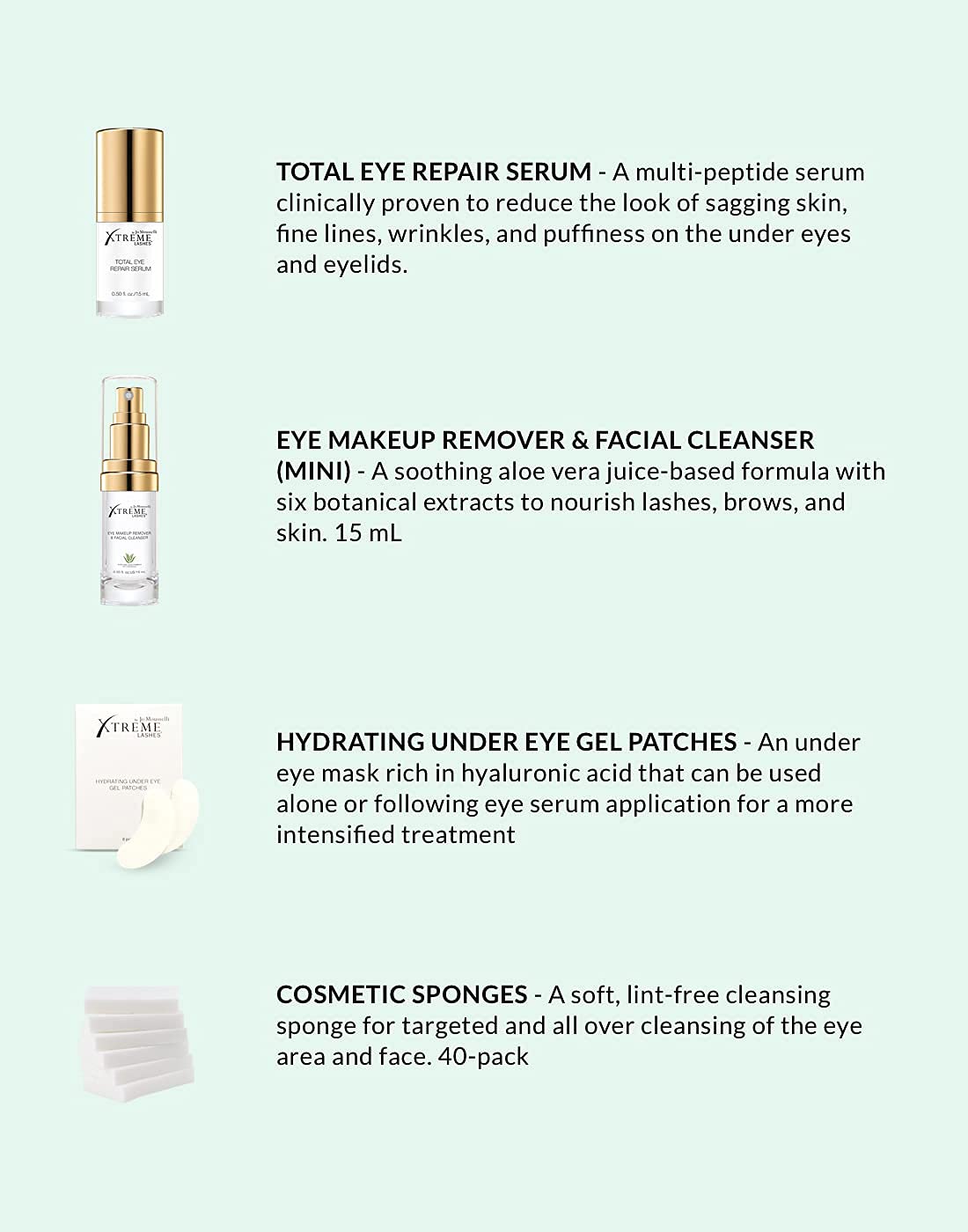Xtreme Lashes Extend Your Beauty Rituals - Eye Treatments Kit - Lash Extension Safe, includes Serum, Under Eye Gel Patches, Cleanser, and Cosmetic Sponges