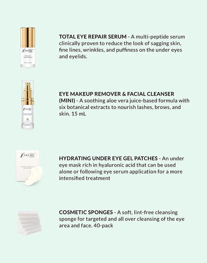 Xtreme Lashes Extend Your Beauty Rituals - Eye Treatments Kit - Lash Extension Safe, includes Serum, Under Eye Gel Patches, Cleanser, and Cosmetic Sponges