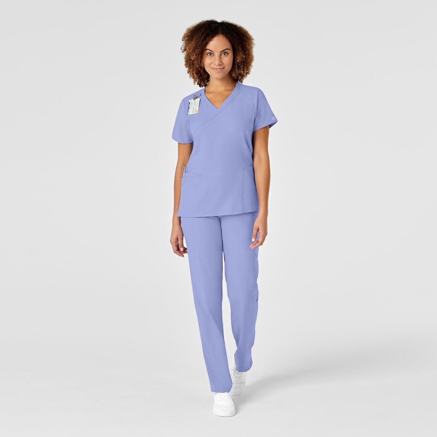 WonderWink Women's Plus-Size Women's Mock Wrap Top Shirt, Ceil Blue, 3-XLarge