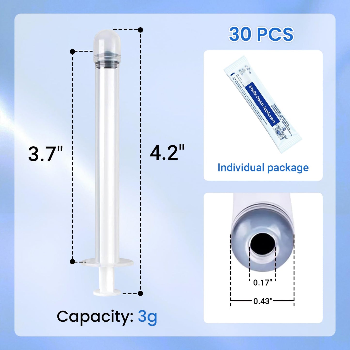 EDWERD Med Sterile Vaginal Cream Applicators - Individually Wrapped Plastic Applicator for Ointments, Gels & Creams, with Dosage Markings, Disposable, 30 Pack (3g)