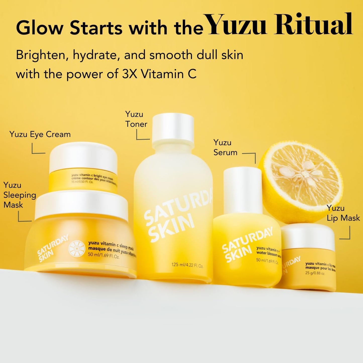 Saturday Skin Yuzu Vitamin C Serum-Brightening Hydrating Anti-Aging Serum with Hyaluronic Acid Peptides Niacinamide Plumping Glass Skin for Uneven Tone Dark Spots Korean Skin Care (50 ml)