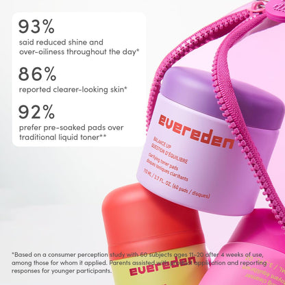 Evereden Toner Pads for Teens, Clean, Vegan Water-Based Face Toner Pads with Green Tea & Chamomile for Oily and Pimple-Prone Skin - Balanced Skin & Clog-Free Pores - Easter Basket Stuffers for Teens