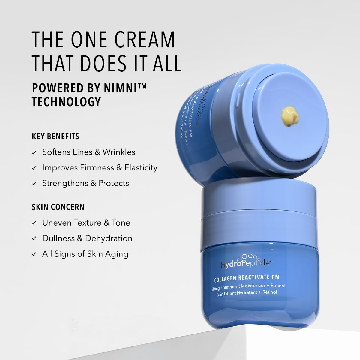 HydroPeptide Collagen ReActivate PM, Lifting Treatment Moisturizer + Retinol with NIMNI Technology, 1 Ounce