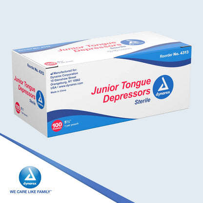 Dynarex Tongue Depressors, Sterile, 5.5" Junior-Sized Length, Made from Beige Birch Wood, Comes in Boxes of 100, 1 Case of 1000