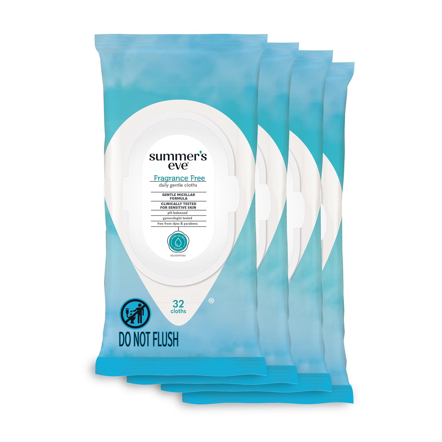 Summer's Eve Fragrance Free Gentle Daily Feminine Wipes 32 Count 4 Pack and Fragrance Free Gentle Daily All Over Feminine Body Wash 15 fl oz