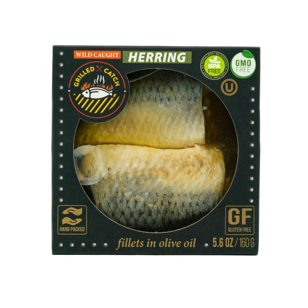 Grilled Catch Canned Fish Variety Pack – Wild Caught Mackerel, Grilled Salmon, Yellowfin Tuna & Herring in Olive Oil, Kosher, Gluten Free, High Protein