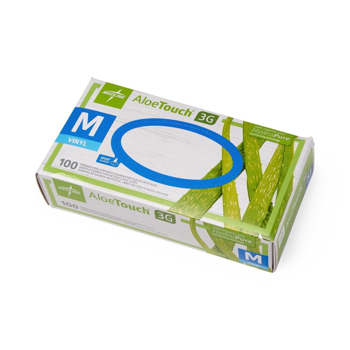 Medline AloeTouch 3G Synthetic, Powder-Free Exam Gloves, Vinyl, Medium, High Quality Medical Grade Gloves for California Only, 100 Count, Pack of 10, Total Count 1000