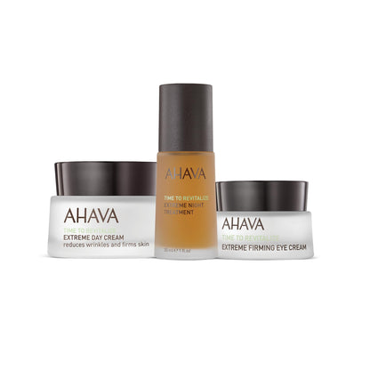 AHAVA Extreme Trio Set - Includes Extreme Day Cream 1.7 Fl.Oz, Extreme Night Treatment 1 Fl.Oz & Extreme Firming Eye Cream 0.5 Fl.Oz, tightening & radiating anti-aging set of famous Extreme collection