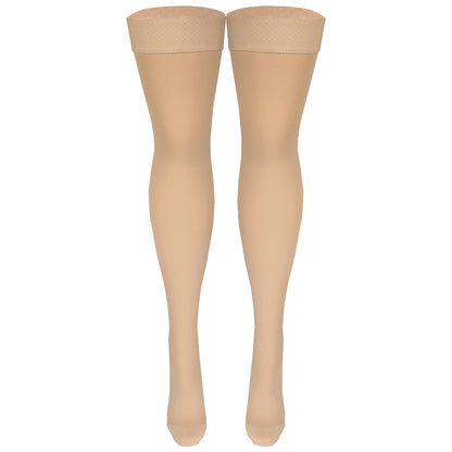 NuVein Medical Compression Stockings, 30-40 mmHg Support, Women & Men Thigh Length Hose, Closed Toe, Beige, Medium