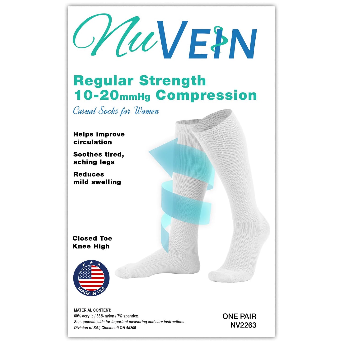 NuVein Women's Compression Socks, 15-20 mmHg Support, Casual Cushion Foot Style, Knee High, Closed Toe, Tan, Medium