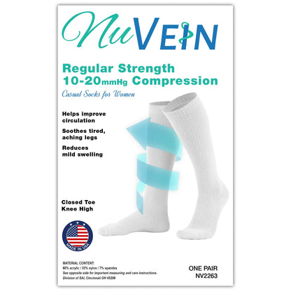 NuVein Women's Compression Socks, 15-20 mmHg Support, Casual Cushion Foot Style, Knee High, Closed Toe, Tan, Medium