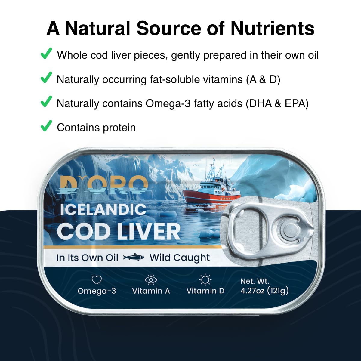 D’ORO Icelandic Cod Liver in Its Own Oil – Silky & Delicate – Wild-Caught – Omega-3 (DHA & EPA) – High in Vitamin D – 4.27oz (121g), Pack of 12
