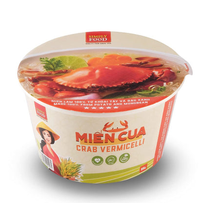 SIMPLY FOOD Instant Crab Glass Noodles (Miến Cua) - 9 BOWLS/ 55g each – Chewy, Clear Glass Vermicelli Noodles in a Seafood Crab Broth