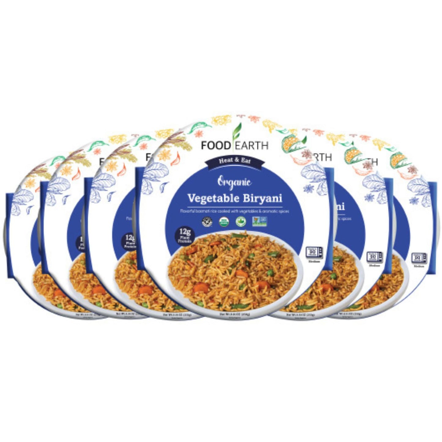 Food Earth Ready to Eat Vegetable Biryani – Organic, Vegan, Gluten-Free Indian Meal – Microwavable, Plant-Based Prepackaged Lunch – 8.81 oz Each (Pack of 6)