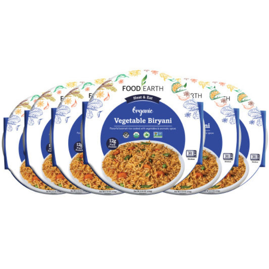 Food Earth Ready to Eat Vegetable Biryani – Organic, Vegan, Gluten-Free Indian Meal – Microwavable, Plant-Based Prepackaged Lunch – 8.81 oz Each (Pack of 6)