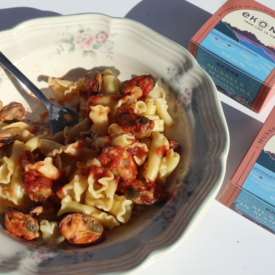 Ekone Mussels in Marinara with Capers Farmed, Raised, Canned in Washington State 3.5oz (6 Pack)