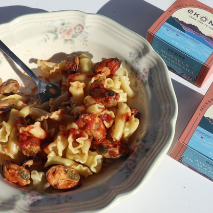 Ekone Mussels in Marinara with Capers Farmed, Raised, Canned in Washington State 3.5oz (6 Pack)