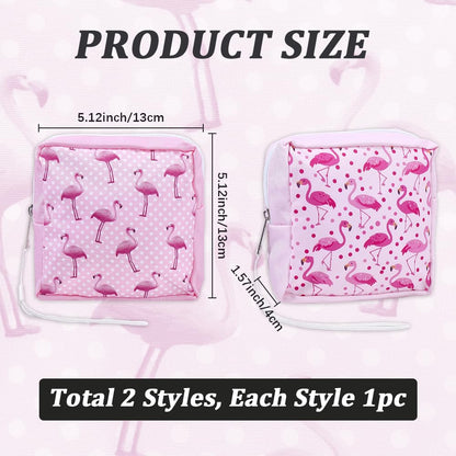 2Pcs 2 Styles Pink Period Bag Flamingo Sanitary Pad Bag Cute Pink Flamingo Print Sanitary Napkin Pouch Portable Waterproof Feminine Product Travel Storage Organizer for Women Daily Use