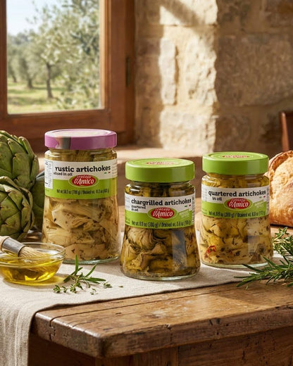 FRATELLI D'AMICO - Rustic Sliced Artichokes in Oil, Premium Quality, Chef Selected, Large Jar : 24.7oz (700 g), Antipasto, Non GMO Italian Premium Brand, Product of Italy