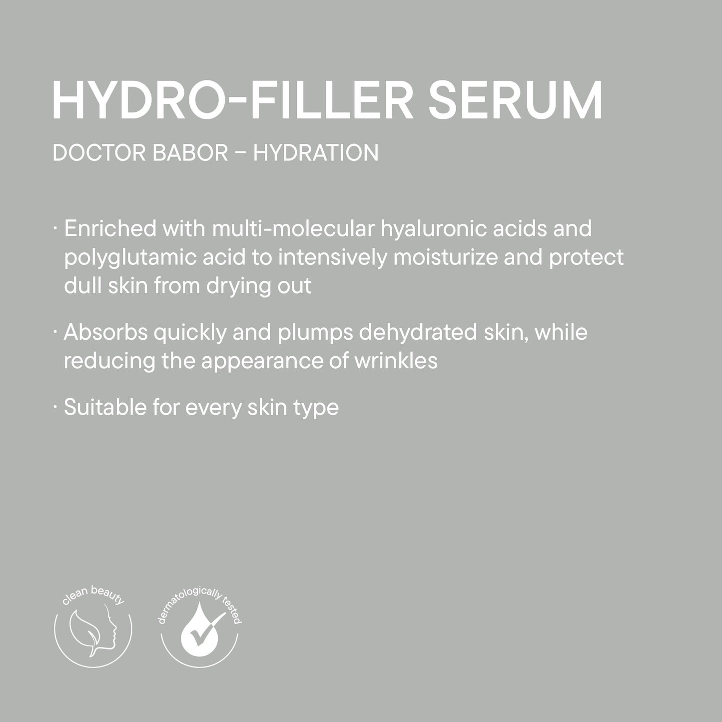 DOCTOR BABOR Hydro Filler Serum | Facial Care for Dry Skin with 2.9% NMF PGA, With Hyaluronic Acid and Peptides, Glow Serum for Face, Fragrance Free, Vegan | 30ml