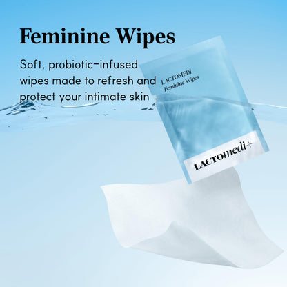 LACTOMEDI Feminine Wipes | Unscented | Individually Wrapped | pH-Balanced Feminine Wipes | Flushable Wipes for Sensitive Skin | 1Box x 15pcs