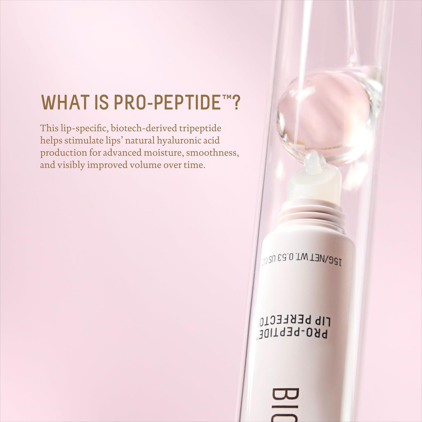 Biossance Pro-Peptide Lip Perfector – Triple-Treat Vegan Lip Balm – Deeply Hydrating with Pro-Peptides & Hyaluronic Acid – Enhances Natural Lip Color – Silky, Glossy Finish