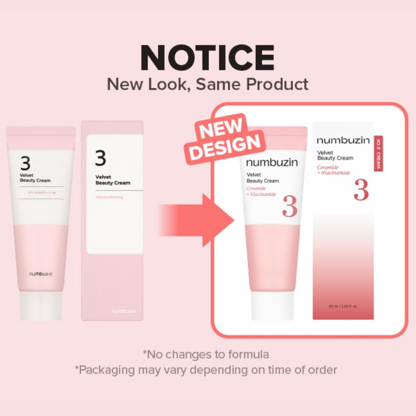 numbuzin No.3 Cream | Velvet Beauty Cream | Hydration, Textured Skin, Poreless, Smooth Skin, Makeup Prep, Primer, Niacinamide | 2.02 fl. oz.