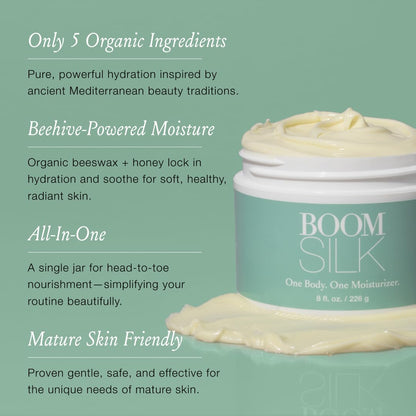 Boomsilk ® Face Moisturizer Cream, Rejuvenating Face Lotion & Facial Moisturizer for Mature Skin with Olive Oil, Beeswax & Honey, Hydrating Body Lotion for Women, Boom Beauty by Cindy Joseph, 8 oz