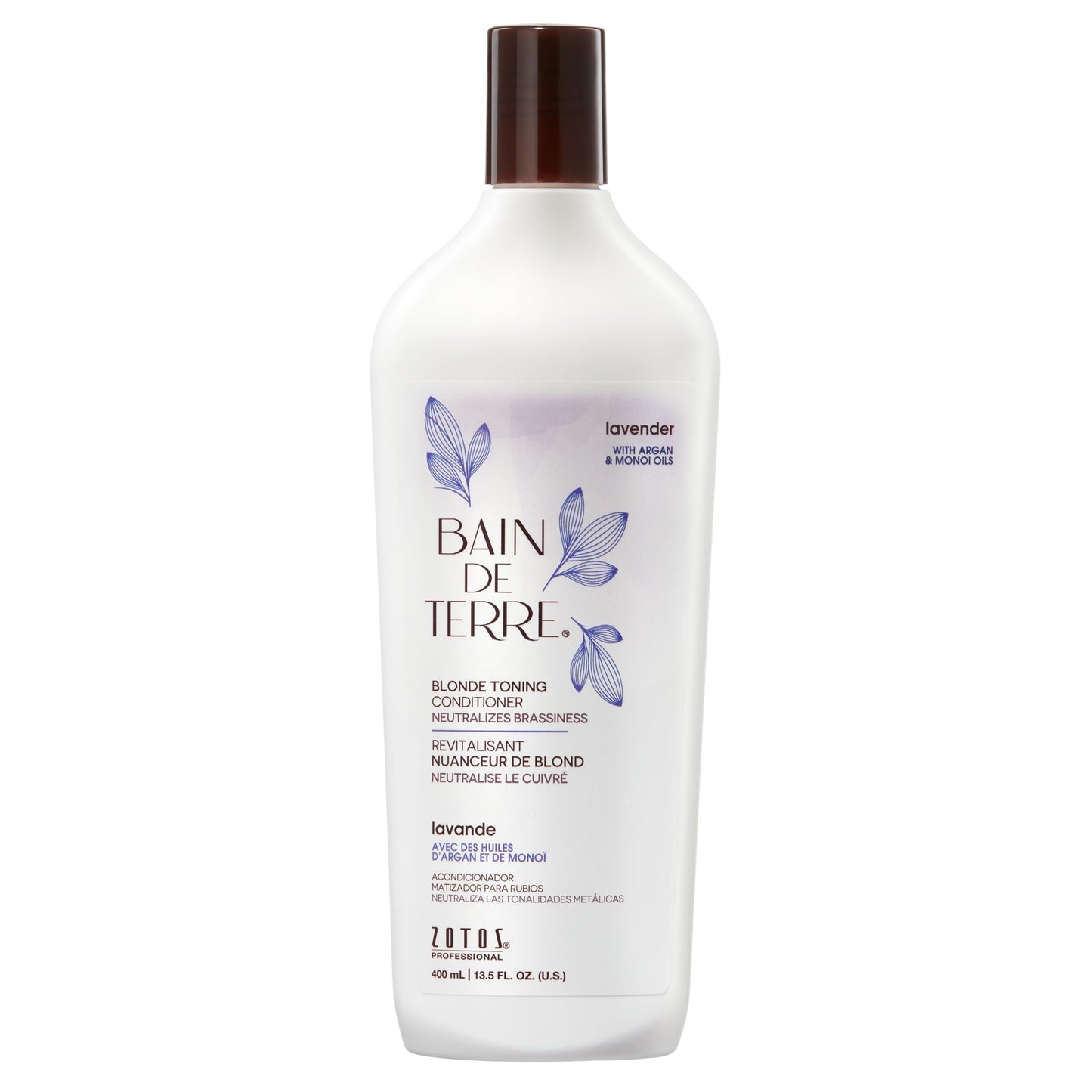 Bain de Terre Lavender Blonde Toning Conditioner, Neutralize Brassy Tones for Cool Blonde, Highlighted or Gray Hair, with Argan & Monoi Oils, Paraben-Free, Vegan,13.5 Fl Oz