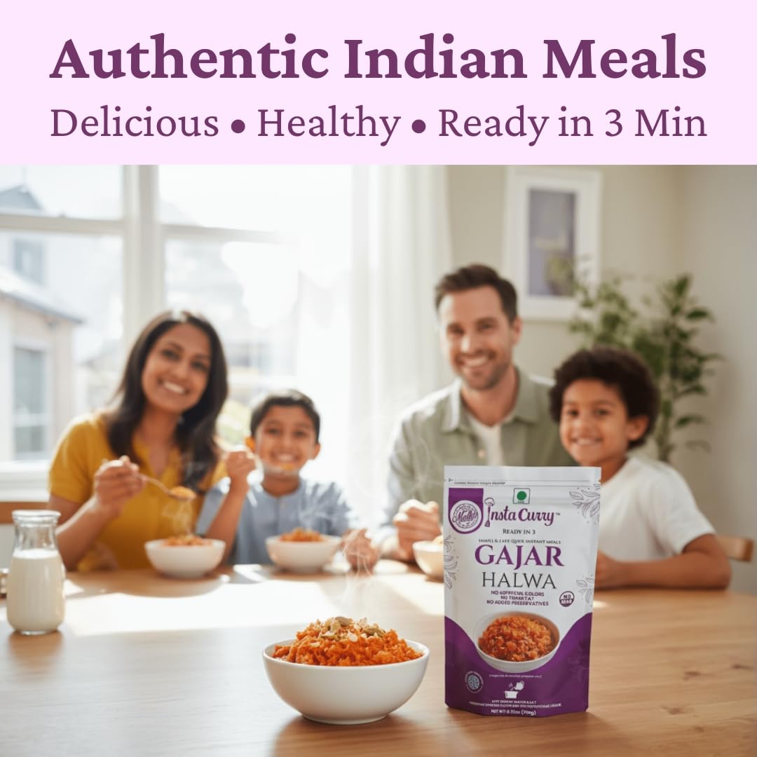 Insta Curry Gajar Halwa - Ready To Eat Indian Food Freeze Dried Carrot Pudding – Vegetarian Meals - Instant Halwa – Healthy Indian Curry Meals Ready in 3 Min – 1 Pack