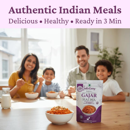 Insta Curry Gajar Halwa - Ready To Eat Indian Food Freeze Dried Carrot Pudding – Vegetarian Meals - Instant Halwa – Healthy Indian Curry Meals Ready in 3 Min – 1 Pack