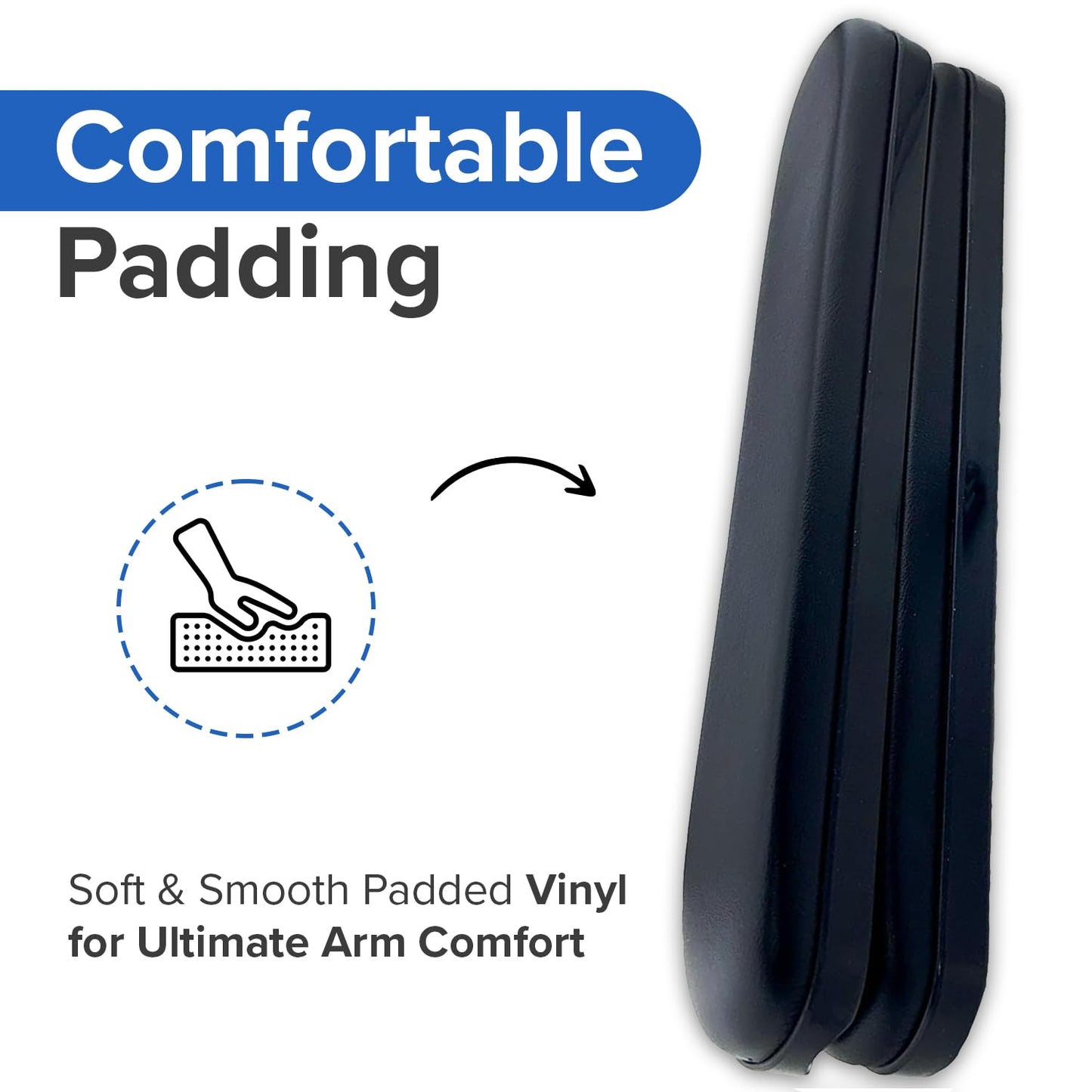 AlveyTech Heavy Duty Black 14" Full Length Padded Vinyl Armrest Pad for Wheelchair (Set of 2) - Replacement Comfortable Pads with Four Mounting Screws for Invacare & Drive Medical Wheelchairs
